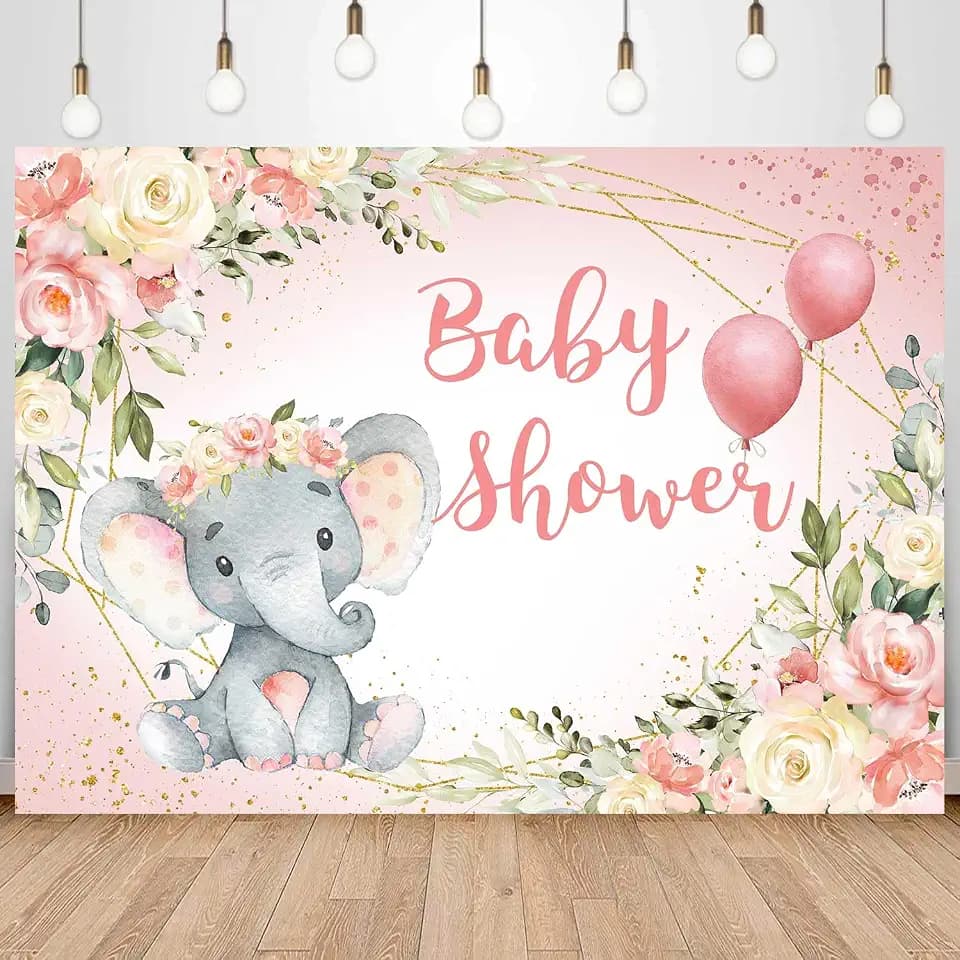Elephant Baby Shower Backdrop for Girl Blush Pink Floral It's A Girl Baby Shower Party Decoration Photography Background A Sweet Little Peanut Banner Photoshoot Supplies 5x3ft