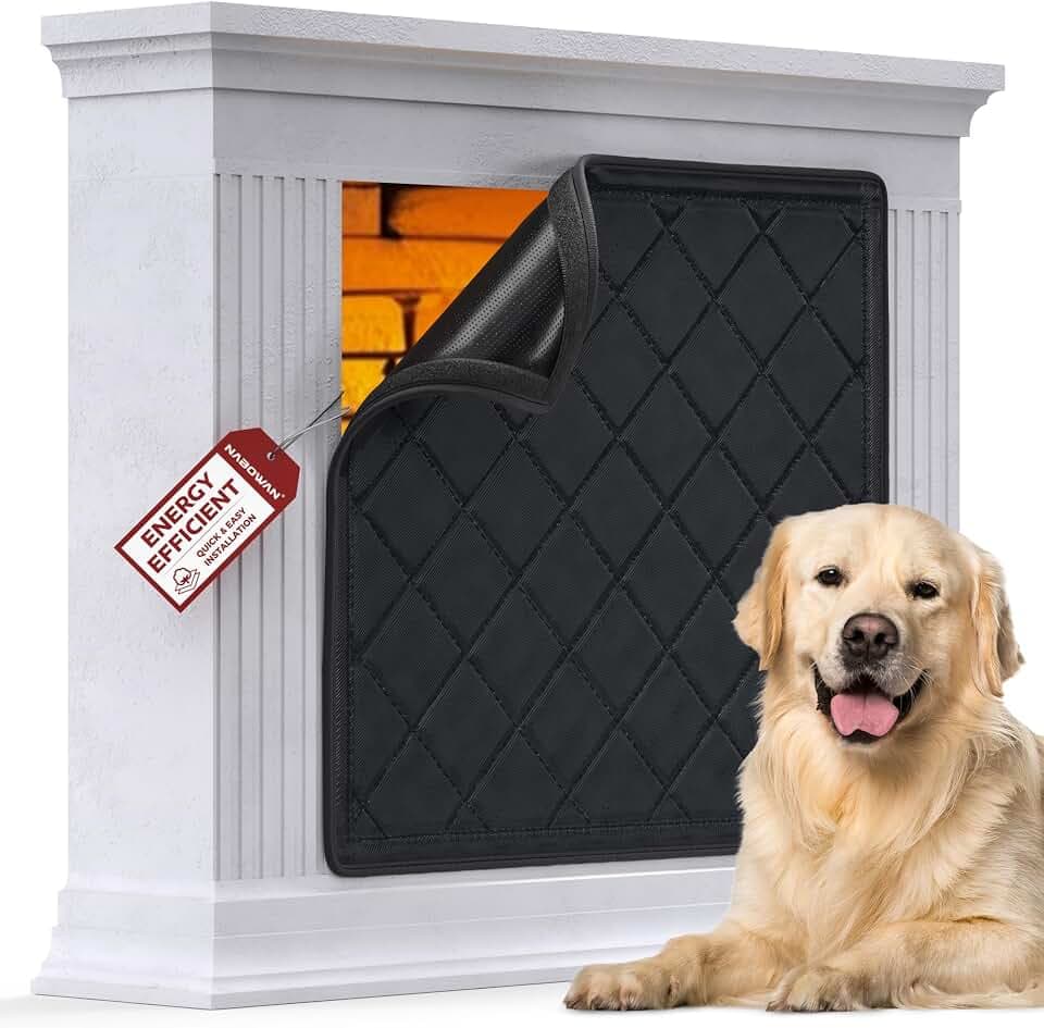 NABOWAN Magnetic Fireplace Cover Easy Install - Indoor Fireplace Blanket to Block Cold Air Reduce Energy Costs, Fireplace Draft Stopper with Full Frame Hook & Loop and Built-in Magnets (32 x 36 Inch)