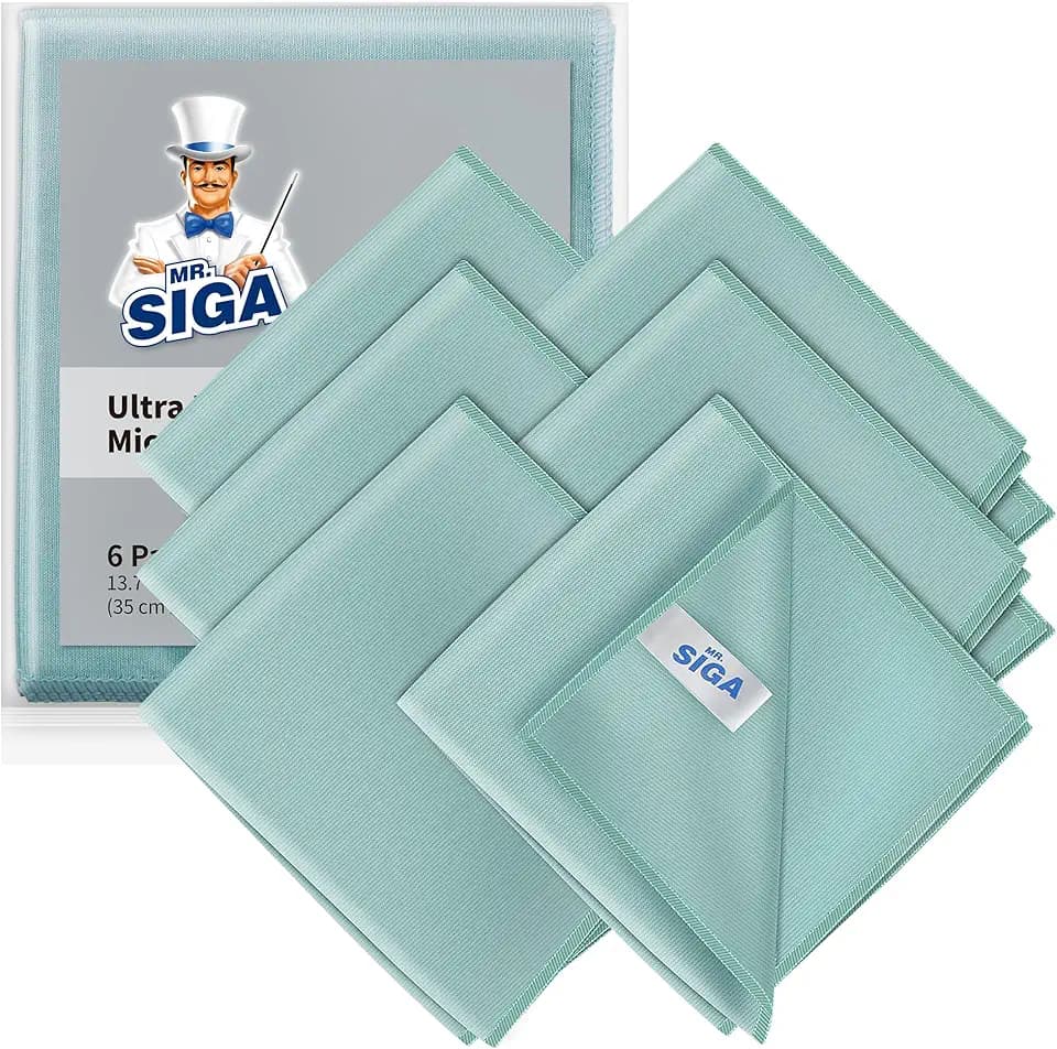 MR.SIGA Ultrafeine Mikrofasertücher für Glas, Fenster,Spiegel, 6er-Pack | Fusselfreie Fensterreinigungstücher, Glasreinigungstücher, ultrafeine Mikrofaser-Poliertücher, 35 x 40 cm (13,8 x 15,7 Zoll)