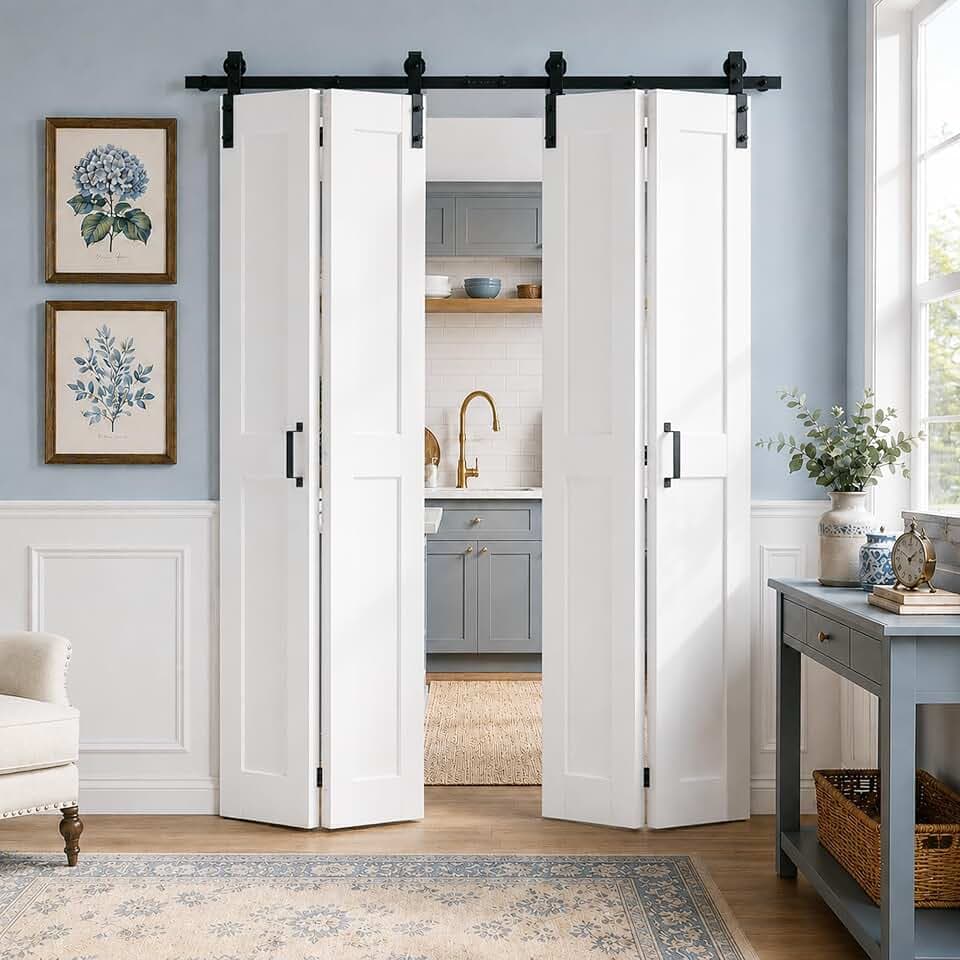SMARTSTANDARD 60" x 84" H-Shape Bifold Barn Door with Hardware Kits