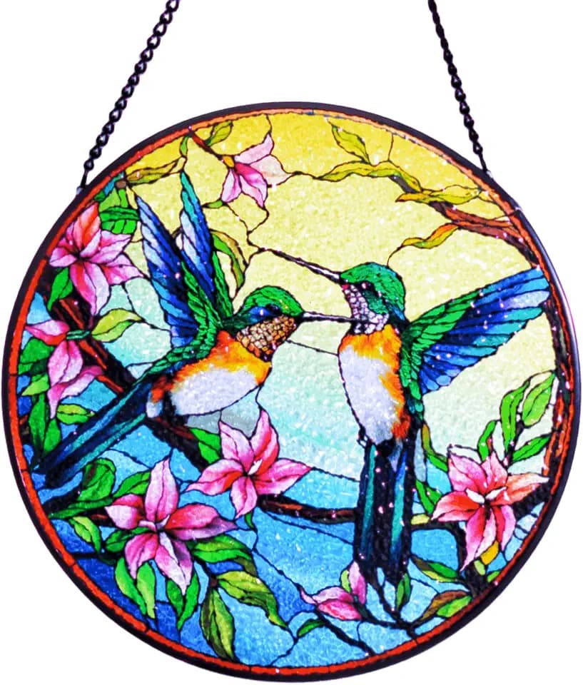 Hummingbirds Suncatcher for Window, Multicolor Hummingbirds Suncatchers for Windows Stained Glass Window Hanging Memorial Gift for Birds Lover Sun Catchers Home Garden Party Wedding Decor (C)