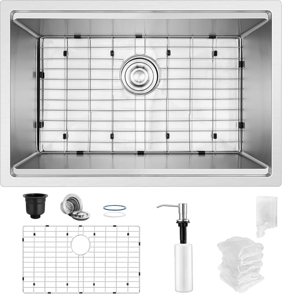27x18Inch Undermount Kitchen Sink, Herogo Stainless Steel Single Bowl Handmade 16 Gauge 10'' Deep Kitchen Workstaion Sink Basin with Accessories