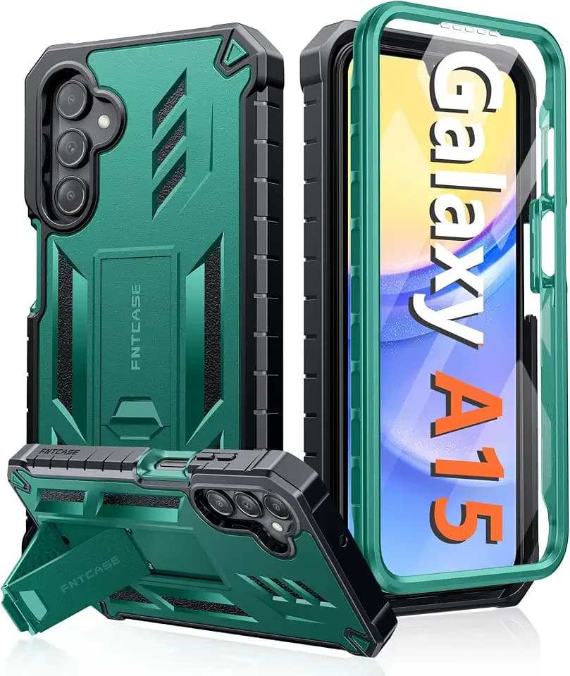 FNTCASE Schutzhülle für Samsung Galaxy A15-5G, militärischer Schutz, sturzsicher, Standfunktion, robust, vollständige Abdeckung, stoßfest, strukturiert, matt, thermoplastisches Polyurethan (TPU)