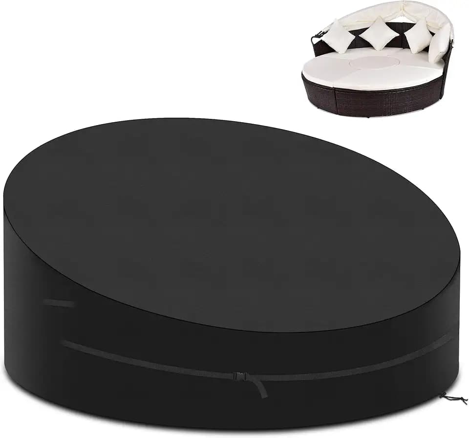 Sonneninsel Abdeckung Wasserdicht 420D Oxford mit Kordelzug Rund Winterfest UV-Beständiges Schutzhülle 165x50/90cm, schwarz