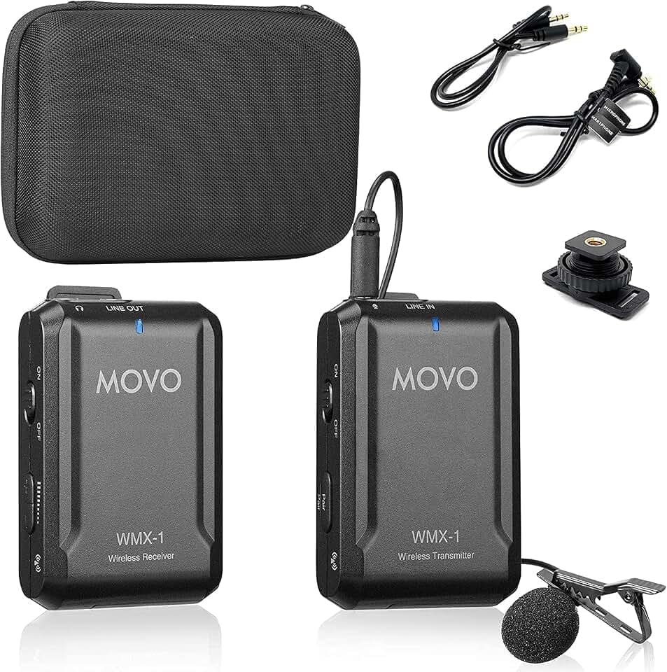 Movo WMX-1 2.4GHz Drahtloses Lavalier-Mikrofonsystem, kompatibel mit DSLR-Kameras, Camcordern, iPhone, Android-Smartphones und Tablets (60 m Audio-Reichweite)