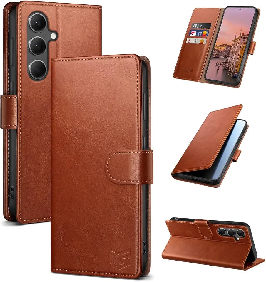 SUANPOT compatible With Samsung Galaxy S24 Plus/S24+ Wallet case with RFID Blocking Credit Card Holder,Flip Book PU Leather Protective Cover Men Women for Samsung S24 Plus Phone case Light Brown Color
