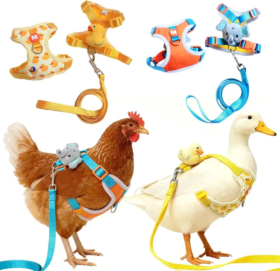 2Pcs Chicken Leashes and Harnesses Set, Adjustable Duck Harness and Leash