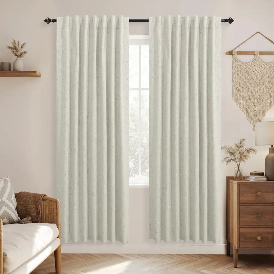 KOUFALL Thermal Curtains 78 Inches Long for Summer Heat Living Room, Blocking Insulated Linen Blackout Insulating Curtains to Keep Heat Out for Bedroom