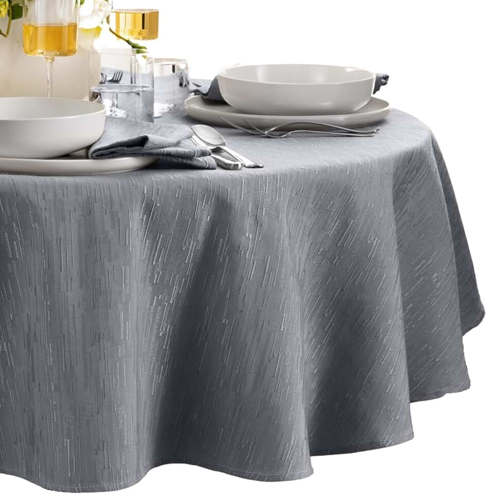 Continental Solid Texture Water Resistant Tablecloth, Gray - 60" W x 84" L Oval
