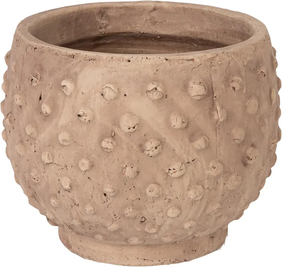 Creative Co-Op 9.25" Round Sandstone Hobnail Planter with Distressed Finish, Greige