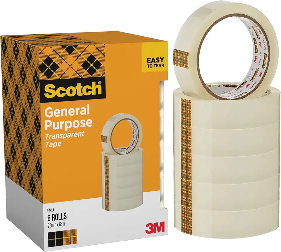 Scotch Transparentes Klebeband, 6 Rollen - 25mm x 66m - Durchsichtiges Allzweckband für Schule, Heim und Büro
