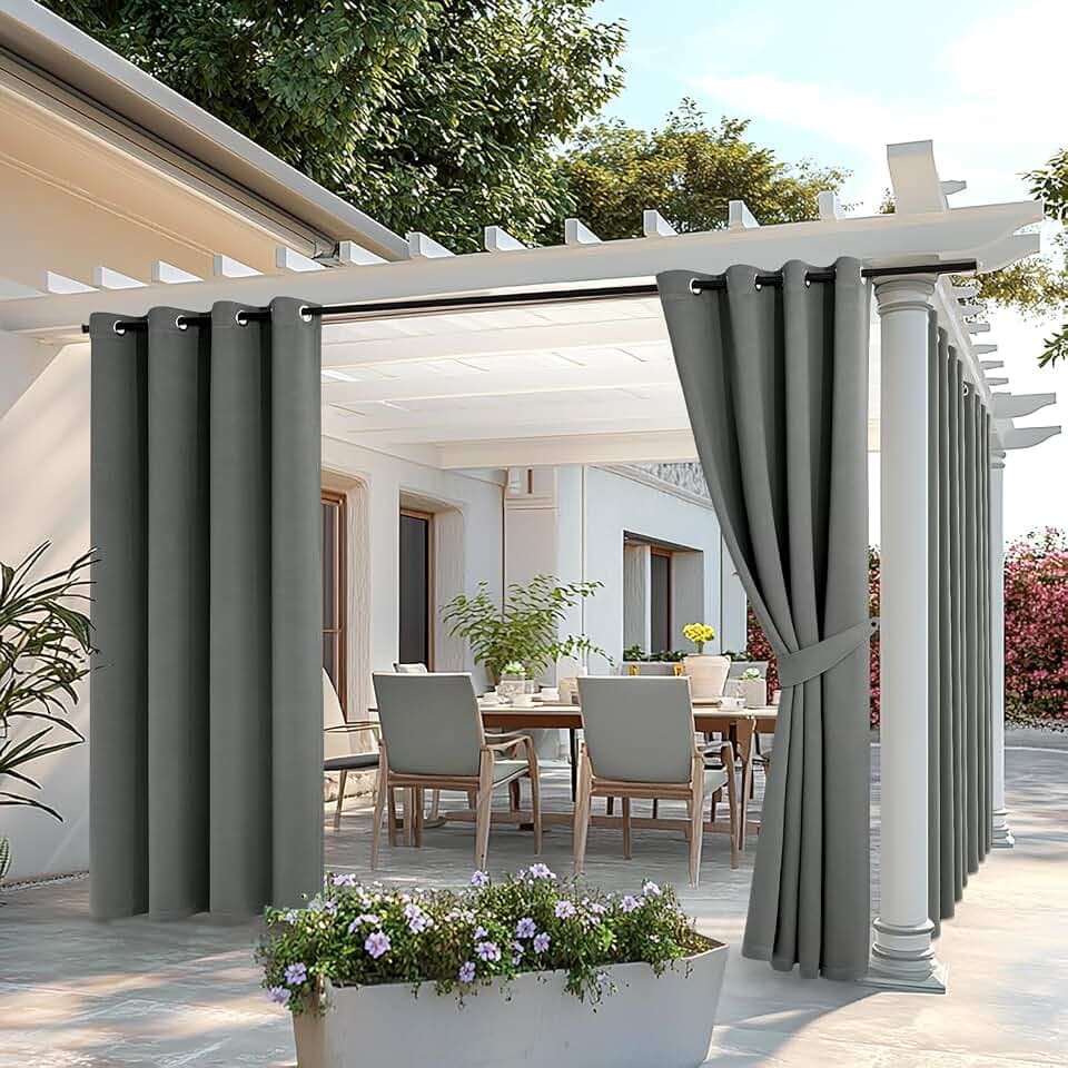 MIULEE 2er Set Outdoor Wetterfest Vorhang Gardinen Ösen 132x275cm Grau