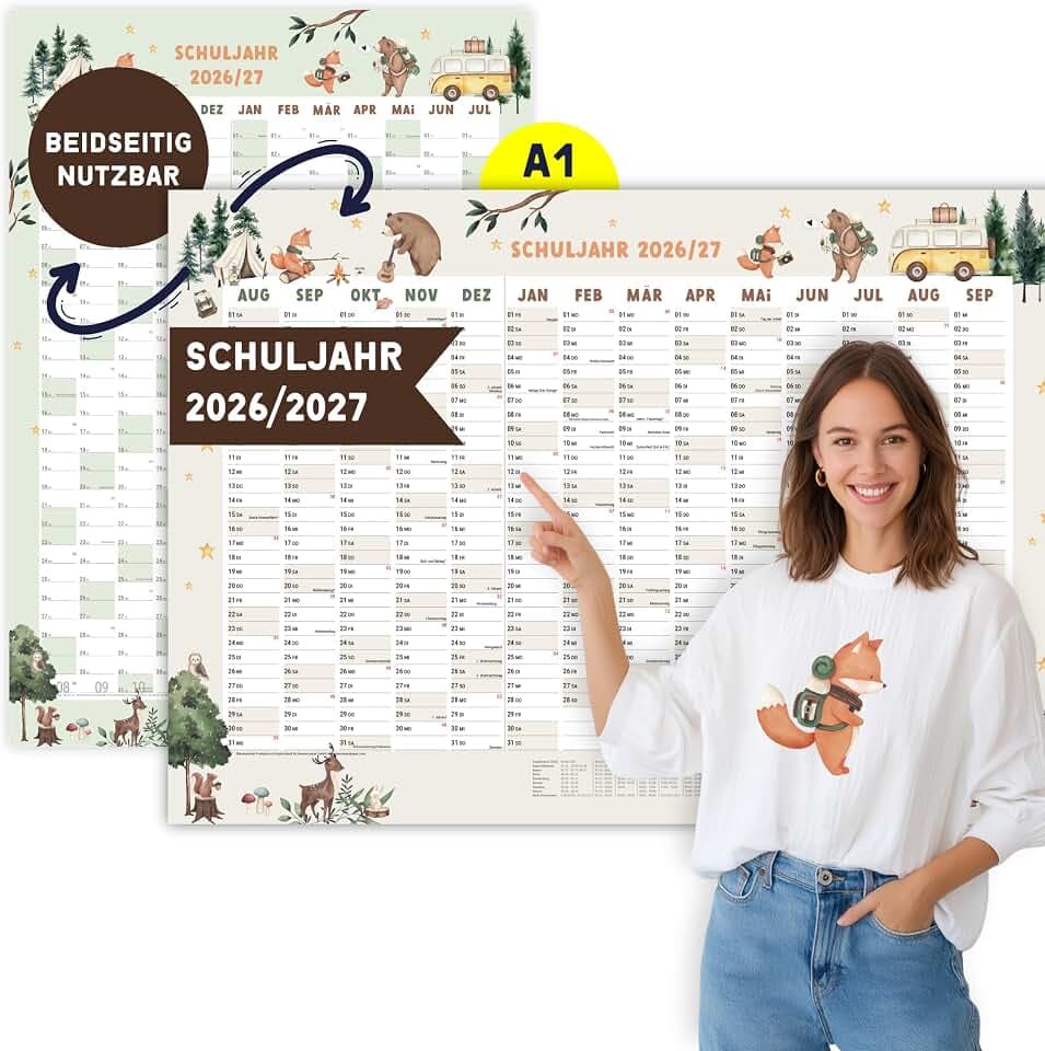 heaven+paper Schuljahresplaner 2026/2027 | Schuljahreskalender 26/27 A1 | Wandkalender 2026 2027 aus FSC Naturpapier | Jahresplaner | Made in Germany (Waldtiere, A1)