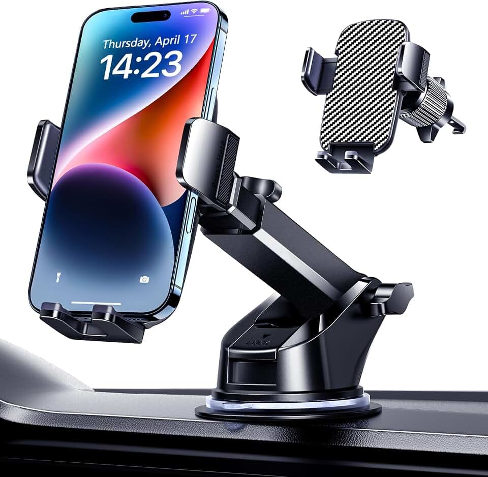 Qifutan Military-Grade Car Phone Holder - [Ultra Strong Suction] 3-in-1 Phone Mount for Dashboard, Windshield & Air Vent, Super Stable Universal Car Accessories for iPhone & All Smartphones