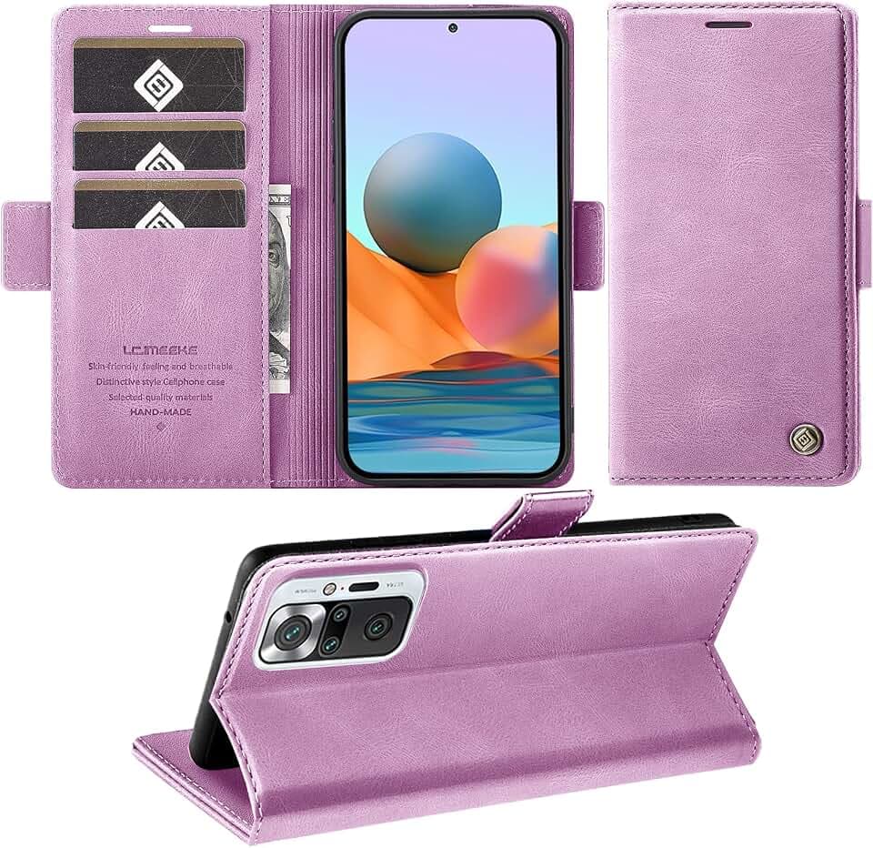 Handyhülle für Xiaomi Redmi Note 10 Pro Hülle, Standfunktion Kartenfach Wallet Premium Leder Schutzhülle Flip Case Cover Stoßfeste Klapphülle Note 10 Pro 6,67 Zoll (Purple)
