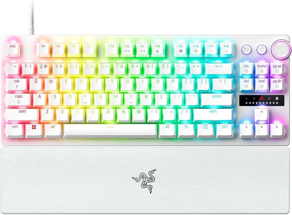 Razer Huntsman V3 Pro TKL Esports Gaming Keyboard: Analog Optical Switches Snap Tap - Rapid Trigger - Adjustable Actuation - Media Keys & Dial - Doubleshot PBT Keycaps - Wrist Rest - White