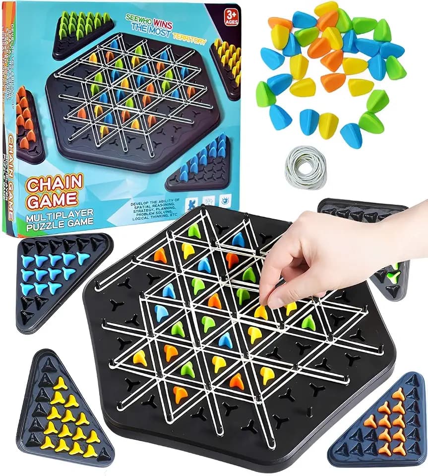 Gummibänder Brettspiele,Ketten Dreieck Schachspiel,Wellenlänge Geometrisches Schachbrett für Familienabende,Triggle-Gummiband-Strategiespiele für Kinder und Erwachsene,Logik Spiele für 2-4