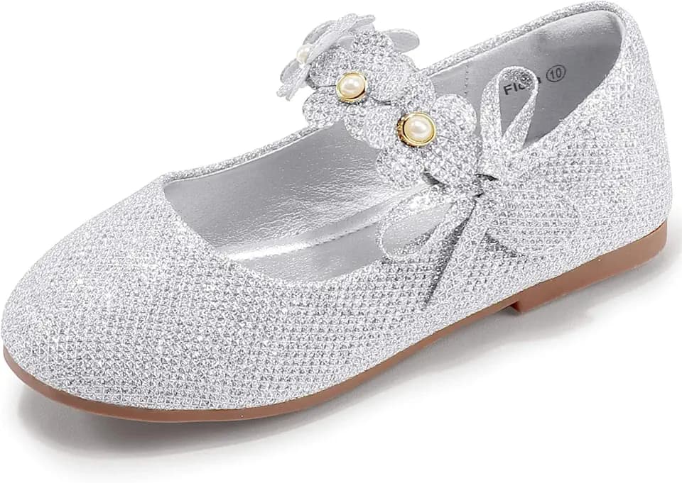 PANDANINJIA Girls Dress Shoes Toddler Flower Girl Pearls Flats
