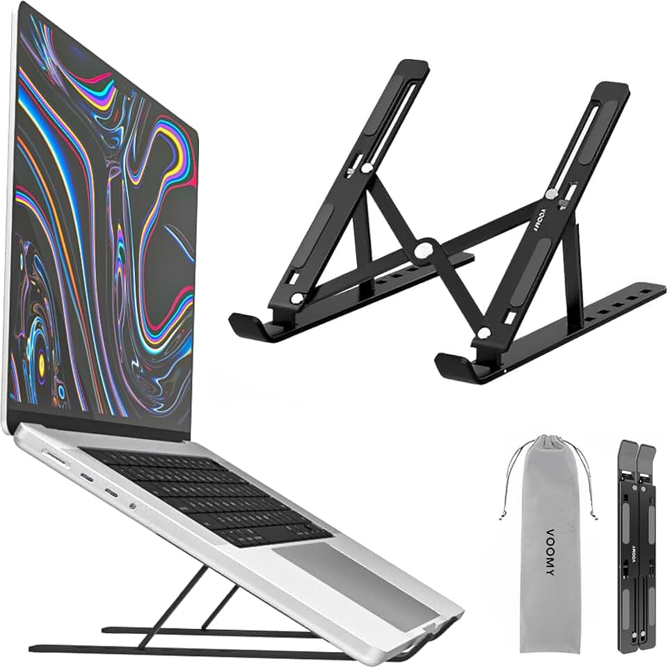 VOOMY Laptop Ständer, 6-Stufe Laptopständer Höhenverstellbar, Faltbarer Laptop Stand, Tablet Ständer, Notebook Ständer, Kompatibel mit MacBook, HP, Lenovo, alle 9-16'' Laptops & Tablets, Schwarz