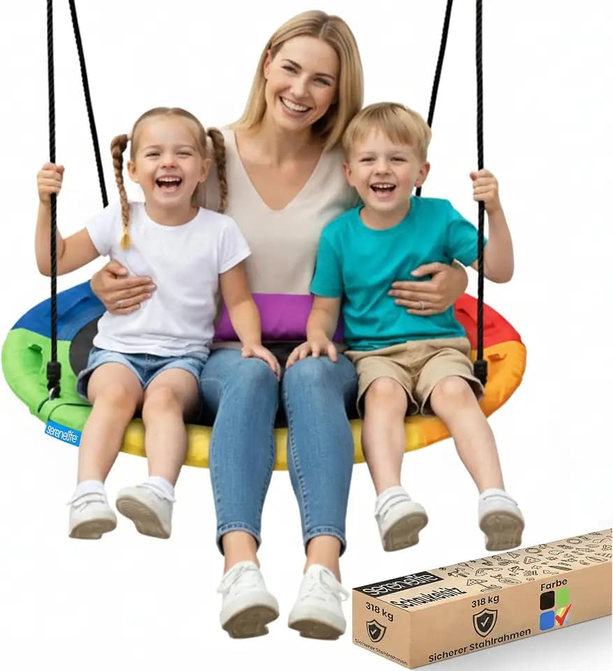 SereneLife Nestschaukel Indoor Outdoor, 100 cm Kinder Schaukel, bis 270 kg belastbar, Baumschaukel für Garten, Kinder & Erwachsene, Regenbogen