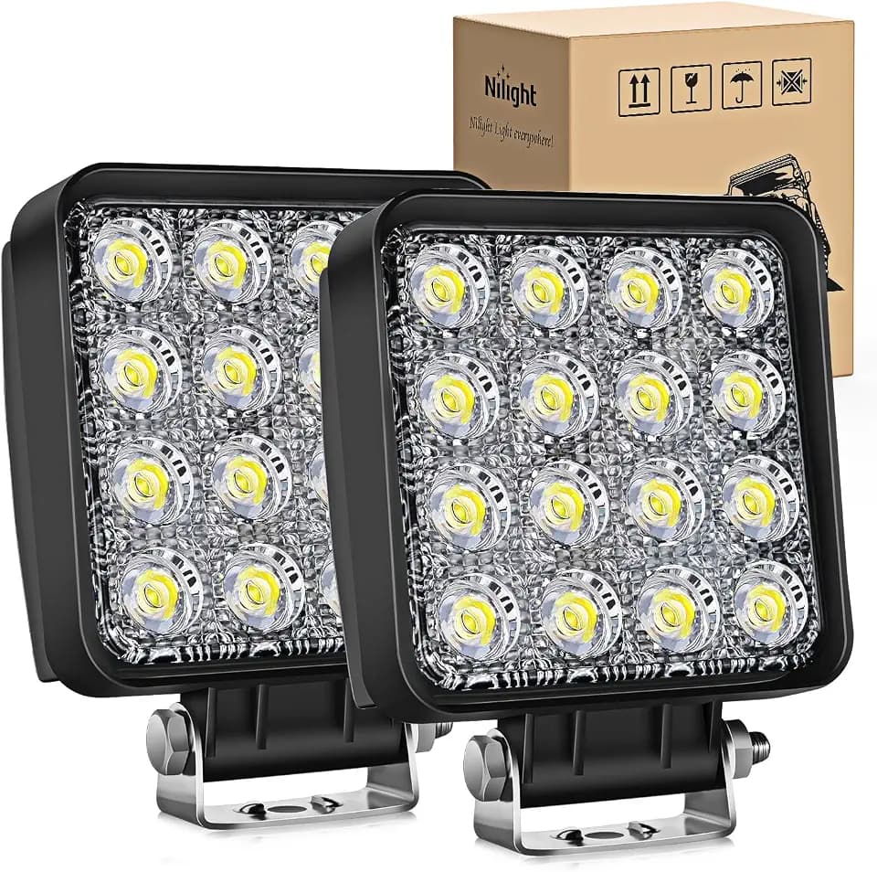 Nilight 4 Inch Square LED Tractor Light Pods 2PCS 48W Flood Work Lamps for Truck Off-Road Vehicles ATV UTV Boat