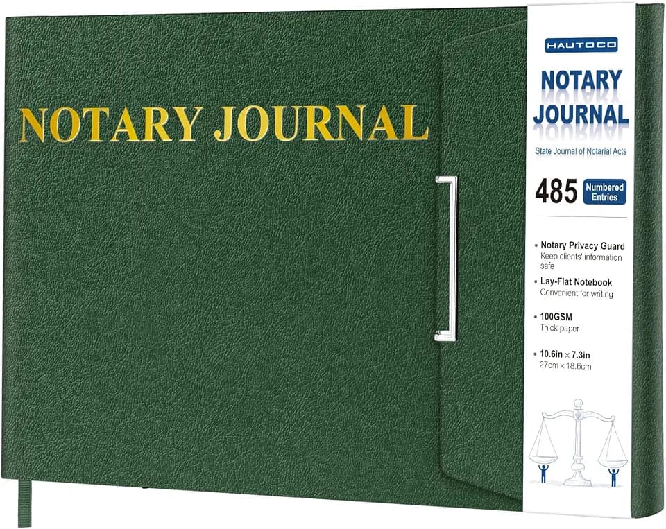 HAUTOCO Notary Journal Log Book Hardcover Notary Book with 485 Record Entries, 200 Numbered Pages, Privacy Guard, 10.6'' X 7.3'' Horizontal Public Journal Record Book for Notarial Acts, Dark Green