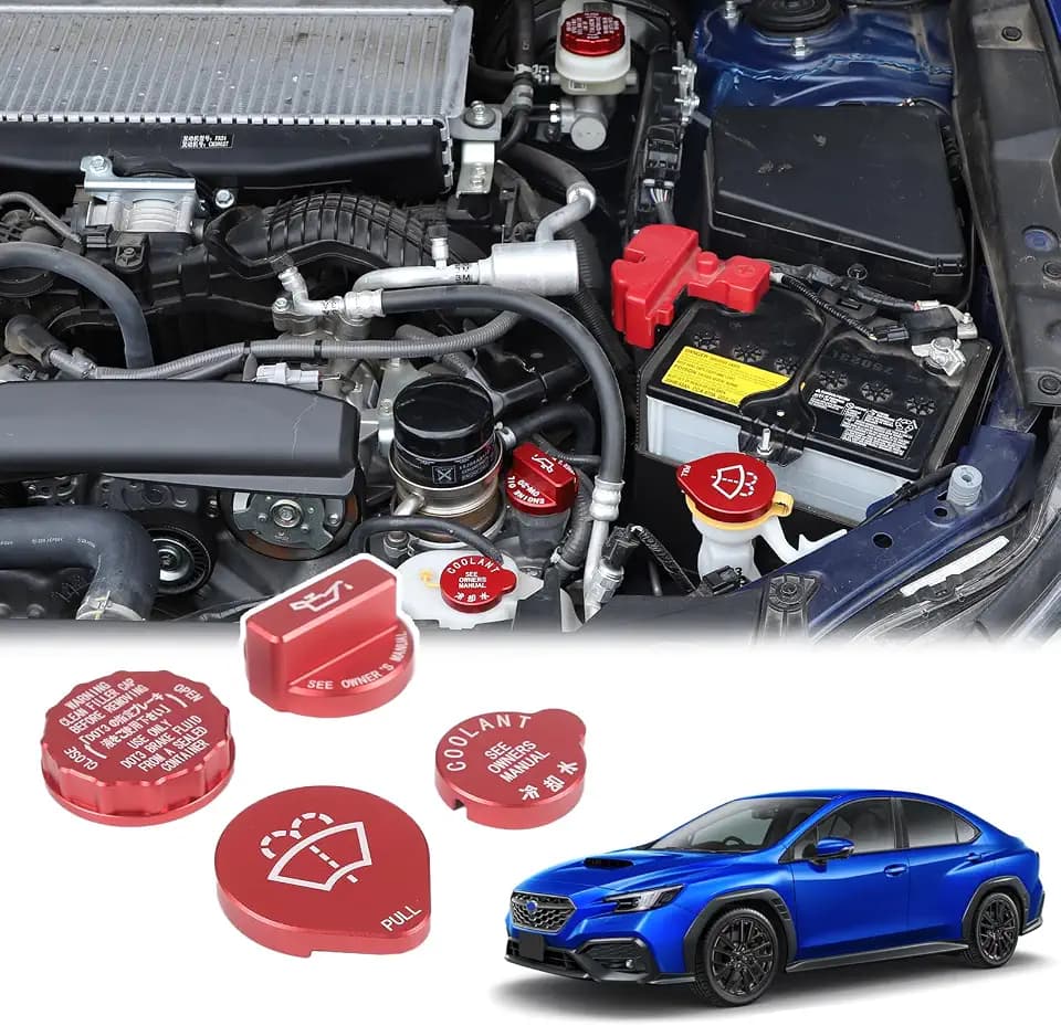 4PCS Engine Cap Set - Oil, Radiator, Washer, Brake Fluid Caps for Subaru WRX 2022-2023 (Aluminium Alloy, Red)