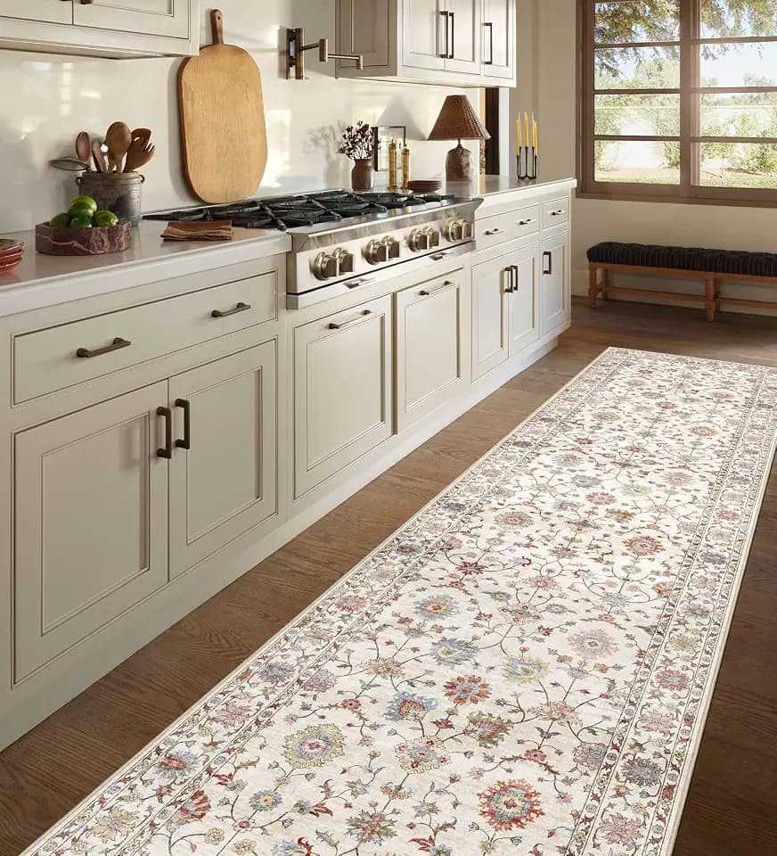 LUXRUG Kitchen Runner Rugs Non Skid Washable - 2.5x8ft Long Cream Colorful