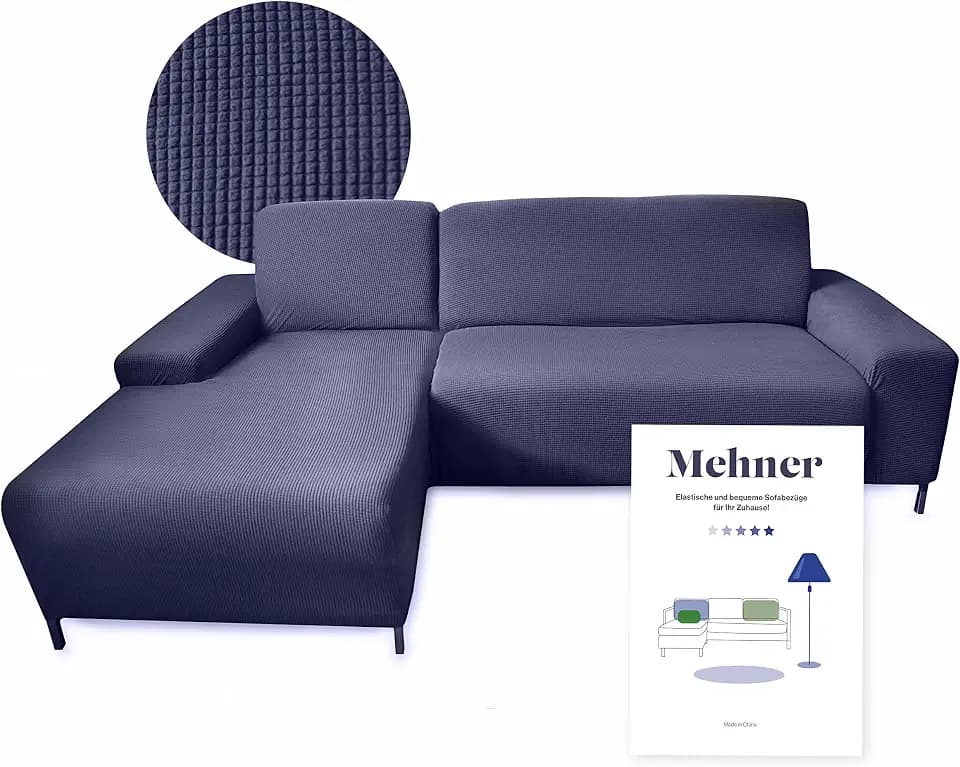 Mehner® Sofabezug L Form Dunkelblau Sofa Überzug Sofaschoner Couch Überzug Sofaüberwurf Couchbezug 2tlg. 180-220 cm