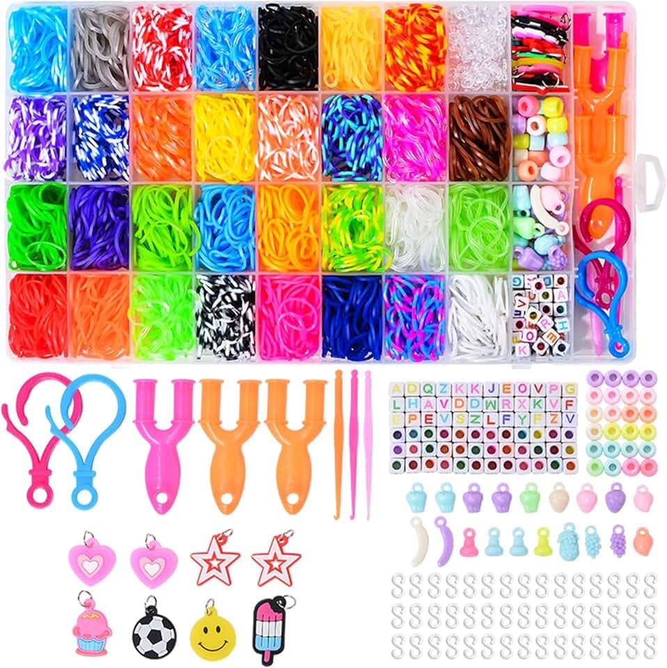 Noa Home Deco Loom Bänder Set, 2500 Stück Gummibänder für Armband Selber Machen, Zubehör Bunte Loops Gummis Set mit Anhängern und Accessoires, DIY Basteln Geschenk für Kinder Junge Mädchen