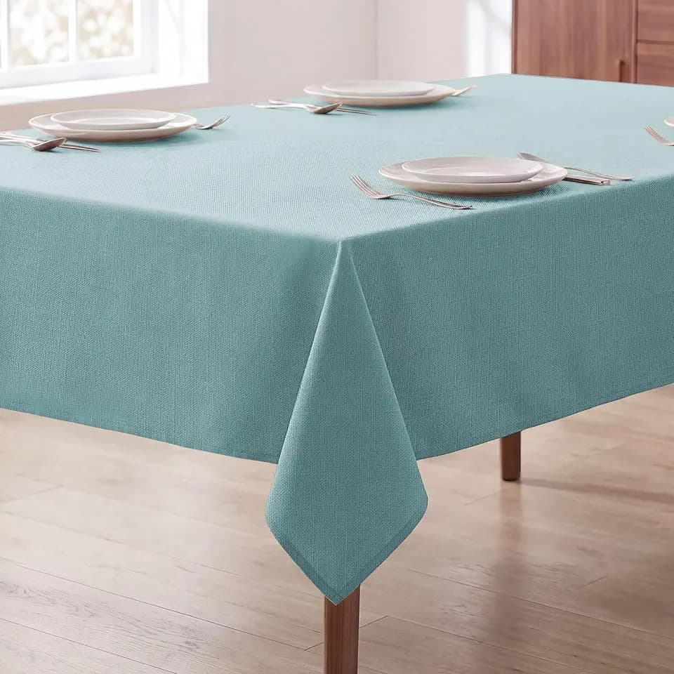 H.VERSAILTEX Linen Textured Table Cloths 54 x 80 Inch Premium Solid Tablecloth Spill-Proof Waterproof Table Cover for Dining Buffet Feature Extra Soft and Thick Fabric Wrinkle Free, Aqua