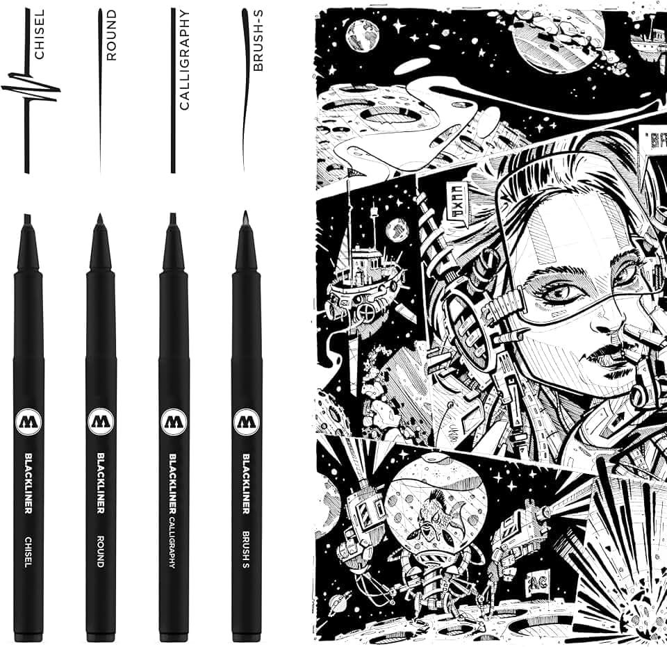 Molotow Blackliner Set 3 (4 Spezial Spitzen, Liner mit permanenter, dokumentenechter Tinte) 4 Stück schwarz