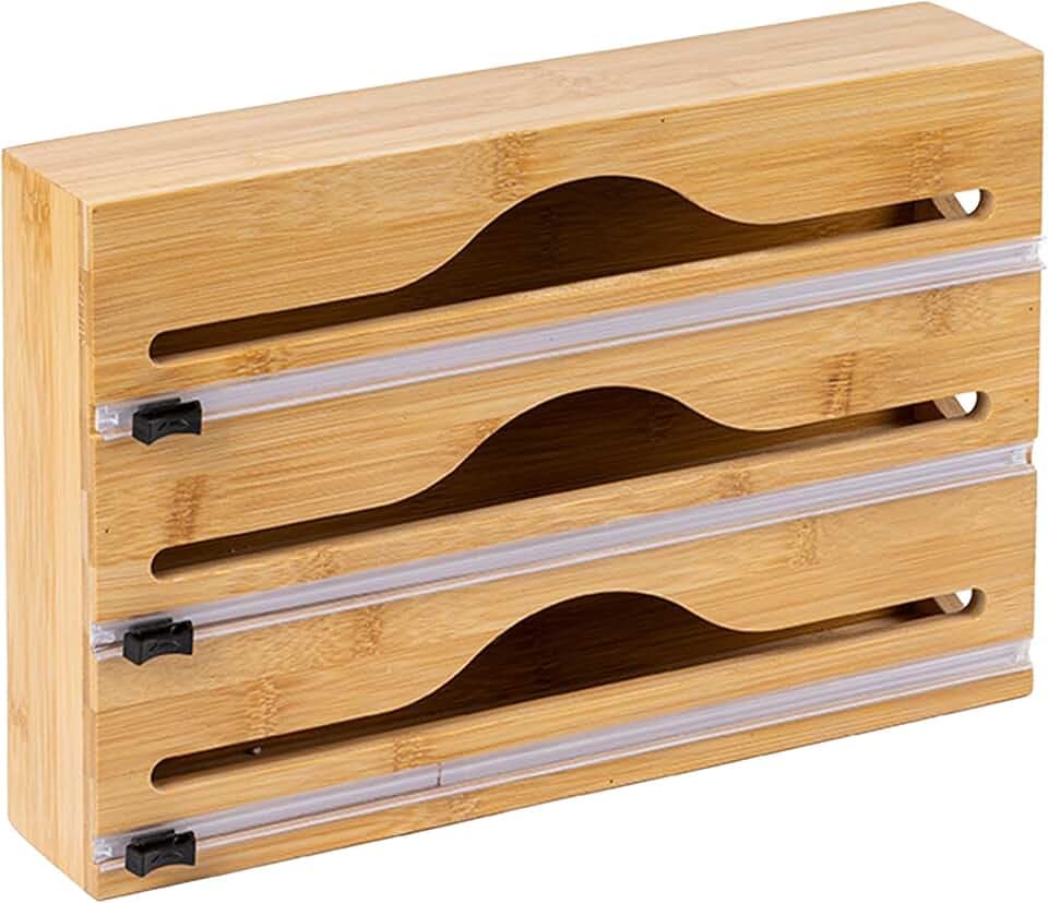 Relaxdays Folienspender, Alu- und Frischhaltefolie, Schublade, Bambus, Folienschneider, Folienhalter, Größenwahl, Natur