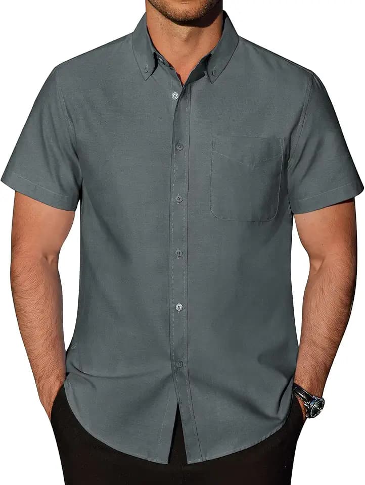 Lion Nardo Oxford Shirts for Men Cotton Short Sleeve Button Down Shirts