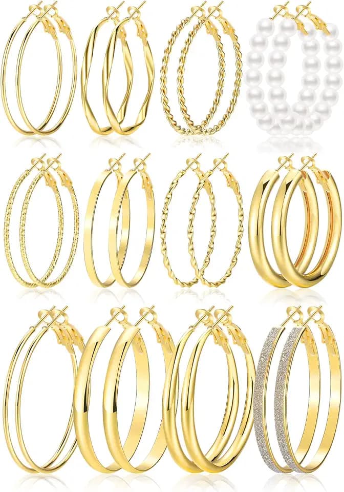 12 Pairs Gold Hoop Earrings Set for Women，Fashion Jewelry Gifts 40mm/50mm