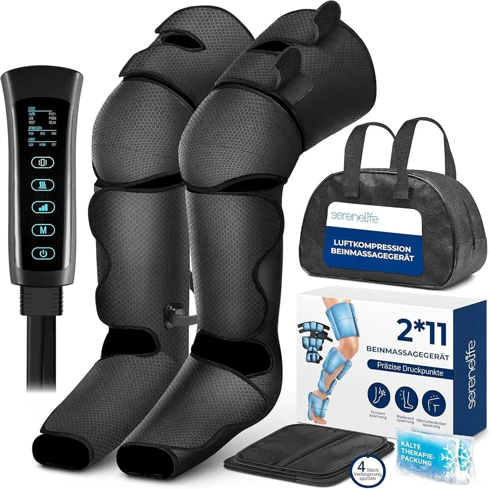 SereneLife Beinmassagegerät mit Wärme, Kältepack & Luftkompression – für Waden, Knie & Füße, 6 Modi, Vibration, Für Durchblutung & Muskelentspannung, Geschenkidee