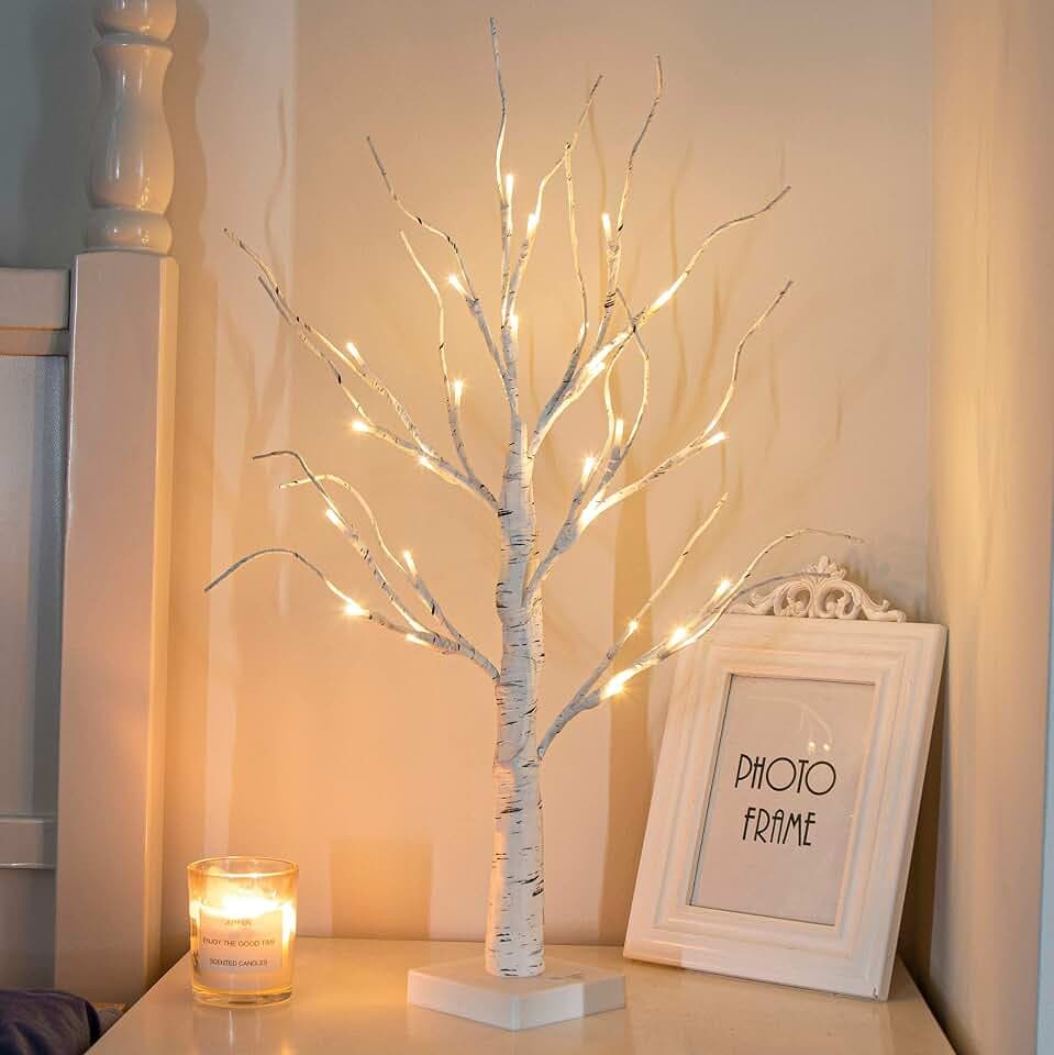 EAMBRITE Lichterbaum Lichterzweige für Innen 24 Warmweiß LEDs Bäumchen Birken Dekozweige Batteriebetrieb Weihnachtsdeko für Zuhause Party Geburtstag Hochzeit Innendekoration (60cm/2ft)