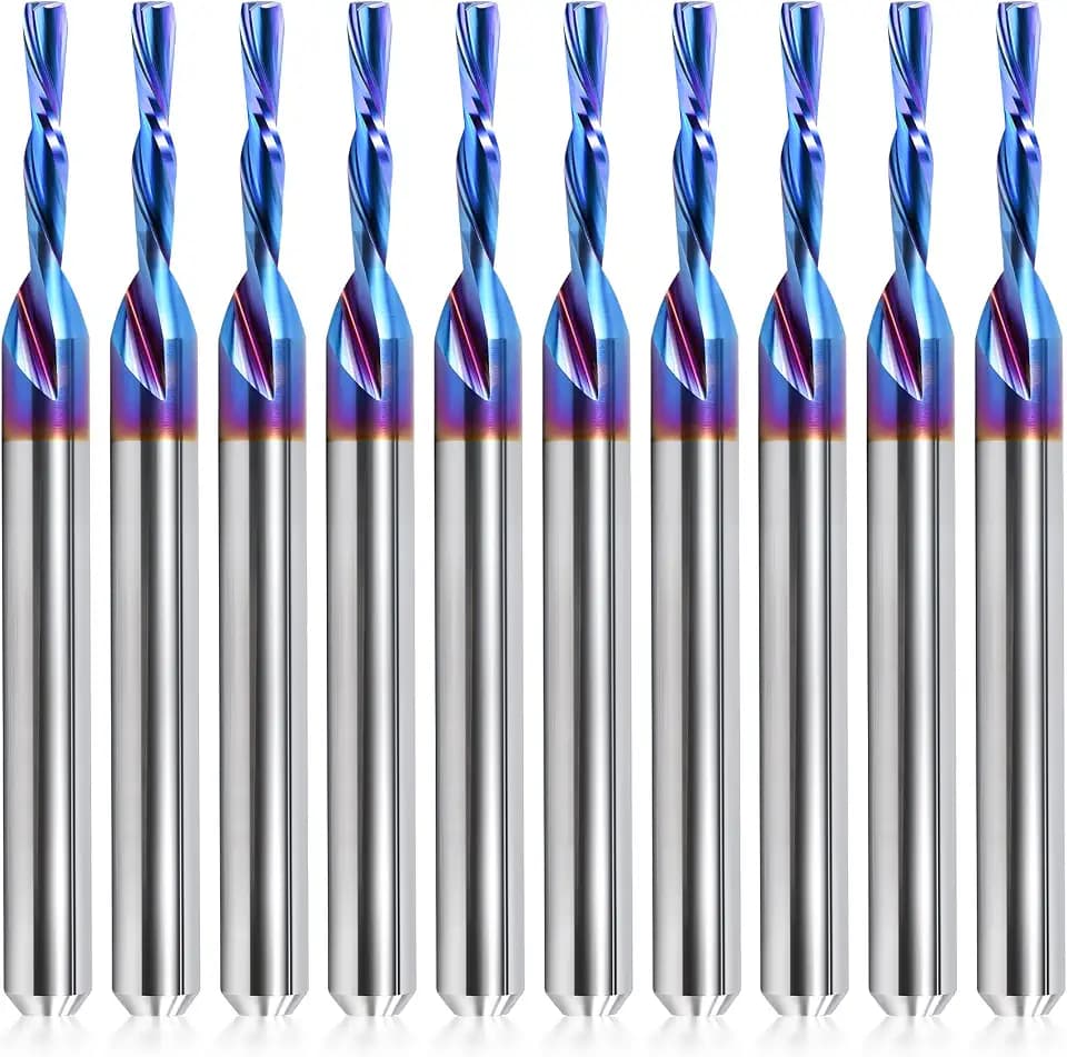 HQMaster Downcut Bit 1/8" Shank Down Cut Spiral CNC Router Bits End Mill Tungsten Carbide Milling Cutter Set 10 Pack (1/16”)