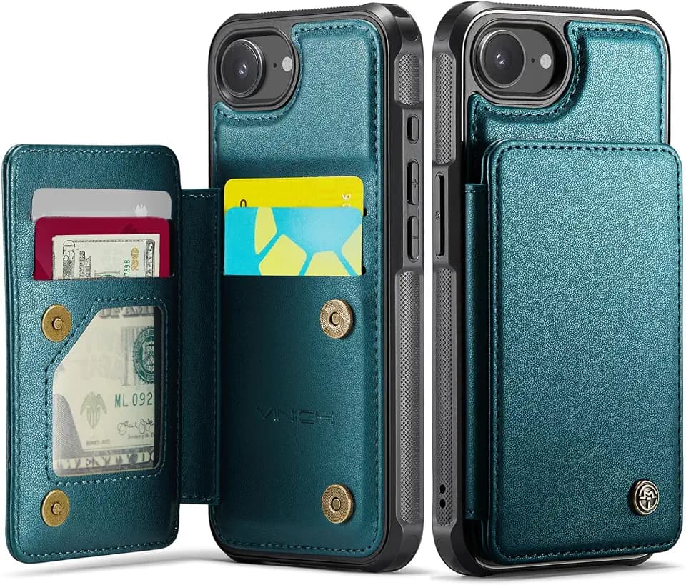 Vinich for iPhone 17e/16e Wallet Case with Card Holder, Bluish Green