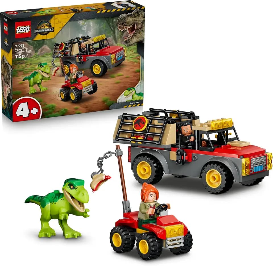 LEGO Jurassic World Transporter für den Jungen T.Rex - Spielzeug-Dino - Bauset für Rollenspiele mit einem T.Rex, 2 Minifiguren und einem Quad - Geschenk für Kinder ab 4 Jahren - 77978