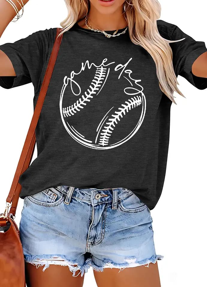 ALLTB Baseball Shirt Women Baseball Mom Shirts Funny Game Day Baseball Graphic Tee Tops Casual Ball Short Sleeve Tee Top
