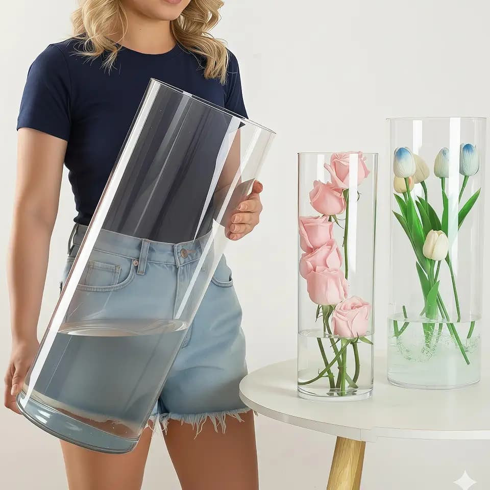 Liotww Extra Large Clear Plastic Flower Vase, Acrylic Cylinder Floor Vases