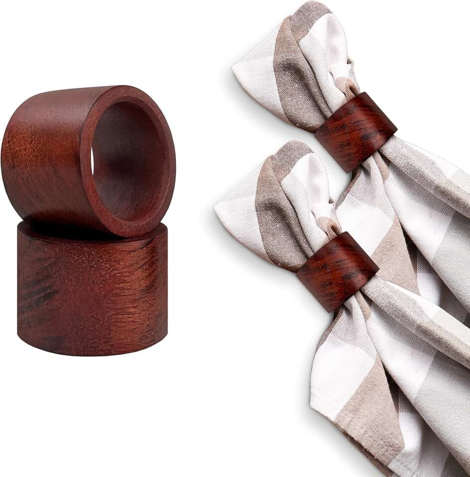Wooden Napkin Rings Set of 12 Handmade Napking Holders for Dining Tableware, Thanksgiving, Party, Table Décor (Straight)