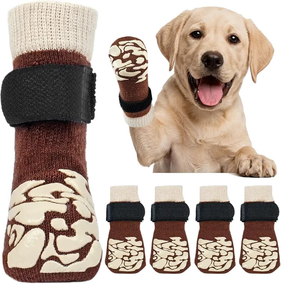 Kuoser Non-Slip Dog Socks for Hardwood Floors, Paw Protector to Prevent Licking, Double-Side Grippers Dog Boot for Hot Pavement/Traction/Recovery/Warmth, Breathable Shoes for Small, Medium, Large Dogs