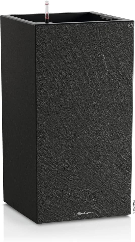Lechuza-Pflanzgefäß Canto Slatestone 40 high Dark Grey, Pflanzgefäß mit Bewässerungssystem, Wasserstandsanzeiger und Pflanzeinsatz, Schiefer-Optik, 40 x 40 x 76 cm, 15956