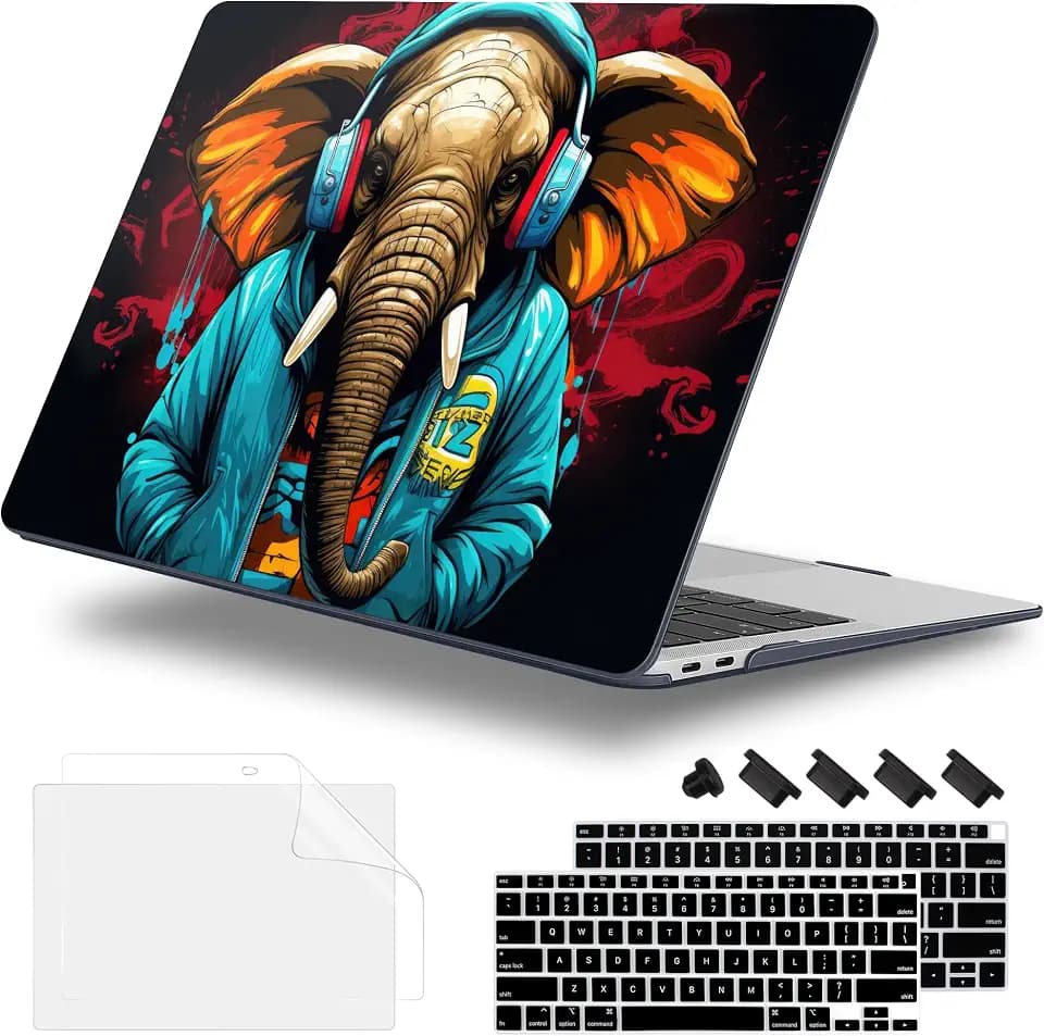 for MacBook Air 13.3 inch Case 2022 2021 2020 2019 2018 Release A2337 M1 A2179 A1932 Touch ID, Plastic Hard Shell Cover&Keyboard Cover for MacBook Air 13 inch Case, Elephant Hoodie