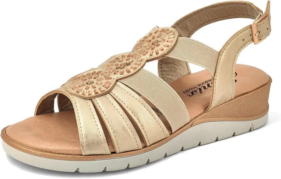 JOMIX Sandalen Damen mit Absatz Elegant Keilsandalen Sommerschuhe Bequem Leder Strandsandalen Verstellbar Schnalle Sommer Meer Pool Strand Sandaletten