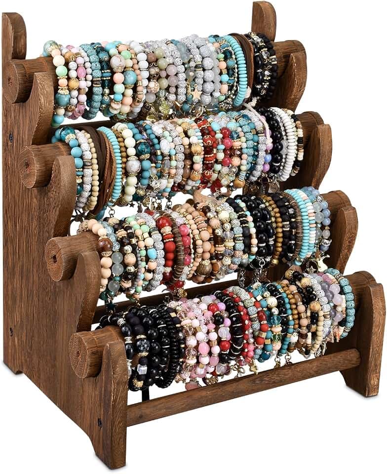 Ikee Design Wooden 4 Tier Jewelry Bracelet Bangle Scrunchie Display Stand