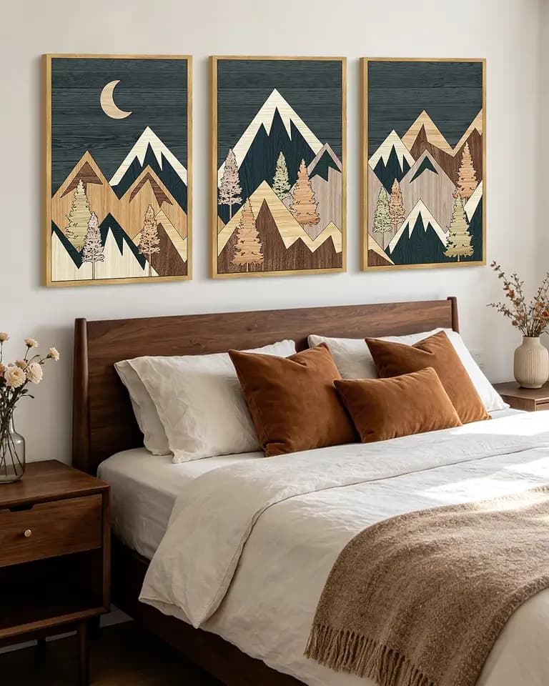 KUVIOKE Morden Mountains Framed Wall Art 24x36in Natural Framed