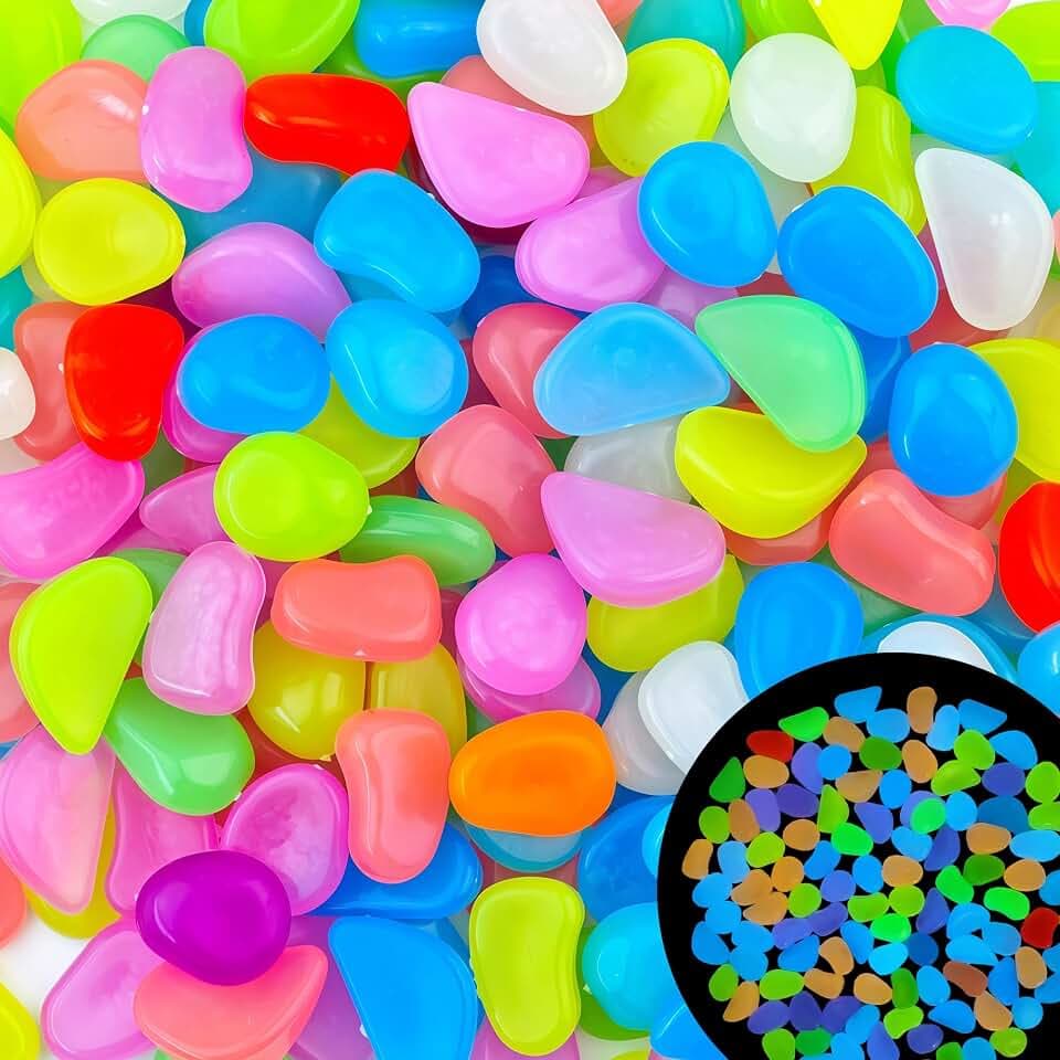 500PCS 1-1.2" Glowing Rocks Luminous Pebbles Glow in The Dark Rocks Luminous Stones for Driveway Walkway Potted Plants Fish Tank
